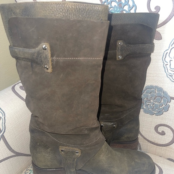 Vera Wang olive green suede motorcycle boots size 9 EUR 40 - Picture 2 of 13